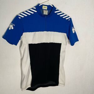 Descente Women's Large Blue White Half Zip Short Sleeve Cycling Bike Jersey Top